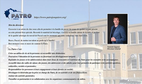 texte de présentation du directeur Général du Patro de Jonquière.