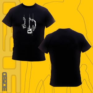 T shirt noir 30630 TF1 avec oeuvre "Guerre Cru" en avant 2019